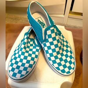 Teal Checkerboard Vans - size 9.5